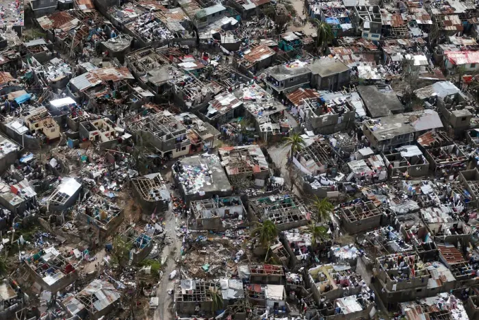 Framed Print : A view of destroyed houses after Hurricane Matthew passed Jeremie