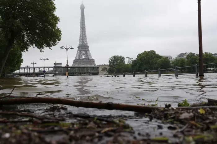 Framed Print : View of the flooded river-side of the River Seine near the Eiffel tower in Paris after Framed Print : View of the flooded river-side of the River Seine near the Eiffel tower in Paris after