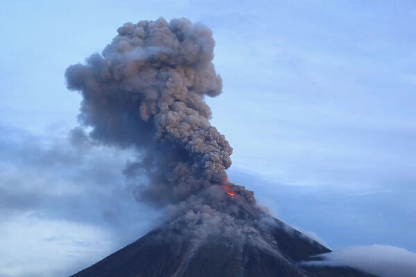 A view of the Mount Mayon volcano as it erupted anew in Daraga, Albay province