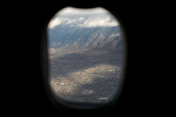 The view from a passenger window onboard a Delta airlines flight as it lands in Salt Lake