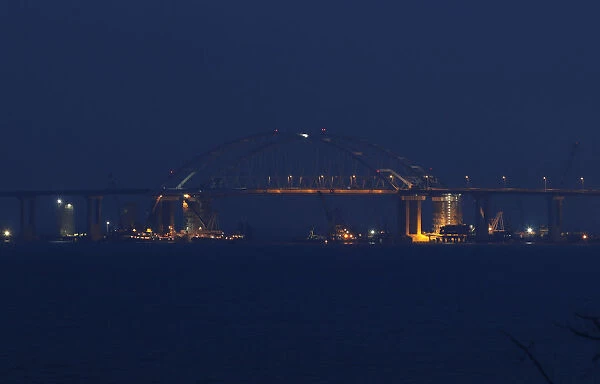 A view shows a bridge, which is constructed to connect the Russian mainland with the