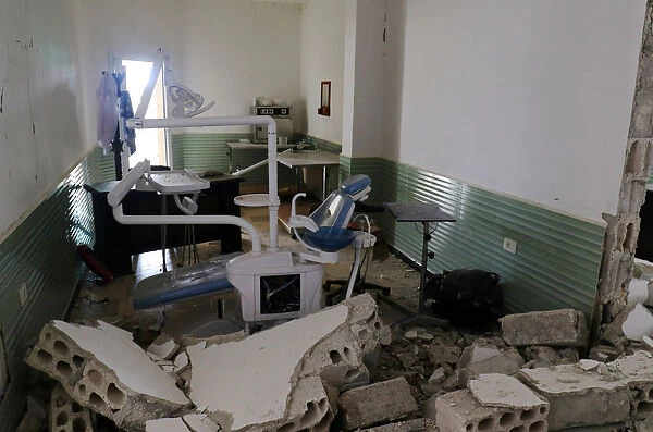 A view shows the damage at a hospital after an airstrike in Deir al-Sharqi village in