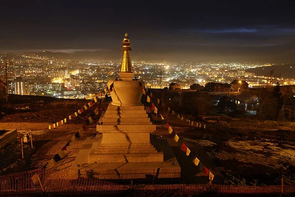 A view shows the Stupa of Enlightenment at the Buddhist Centre after the lights were