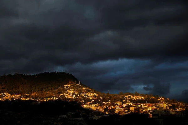 A view shows Tegucigalpa during sunset in Honduras