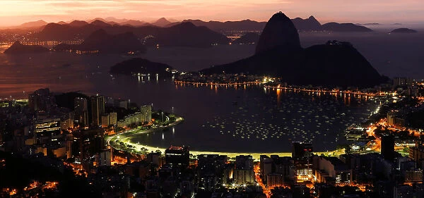 A view of the Sugar Loaf mountain, as the sun rises in Rio de Janeiro