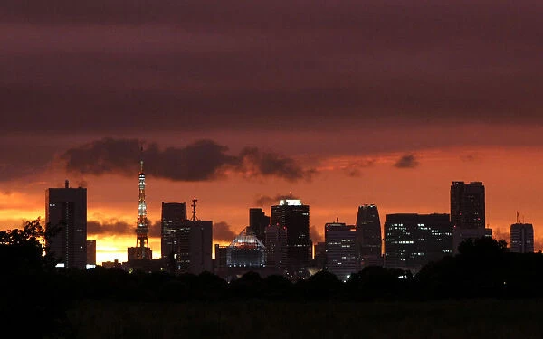 View of the Tokyo skyline during sunset in Tokyo