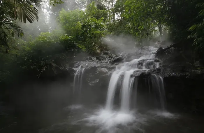 Framed Print : A view of a waterfall in the protected forest at the Welirang mountain in Malang Framed Print : A view of a waterfall in the protected forest at the Welirang mountain in Malang