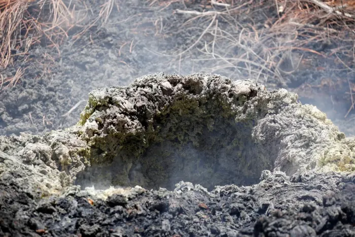 Framed Print : Volcanic gases rise from a fissure in the Leilani Estates subdivision Framed Print : Volcanic gases rise from a fissure in the Leilani Estates subdivision