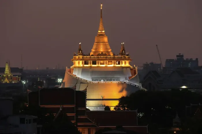 Framed Print : Wat Saket Temple is seen during dusk in Bangkok Framed Print : Wat Saket Temple is seen during dusk in Bangkok