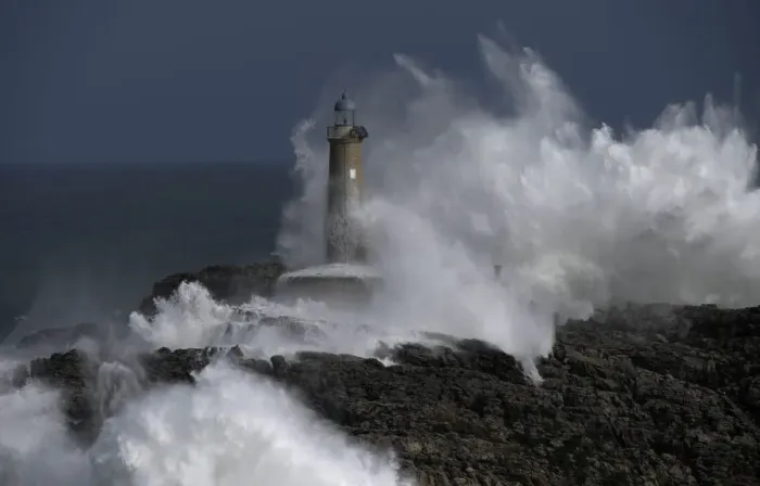 Framed Print : Waves crash on the lighthouse of La Isla del Mouro in the port town of Santander Framed Print : Waves crash on the lighthouse of La Isla del Mouro in the port town of Santander