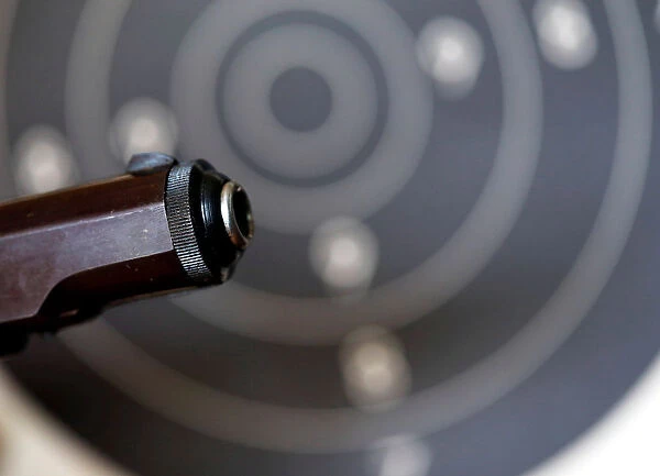 A weapon collector holds a 7. 65 caliber gun in his house in Bordeaux