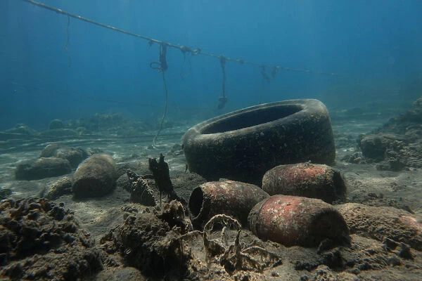 A wheel is seen at the bottom of the sea off the island of Thasos