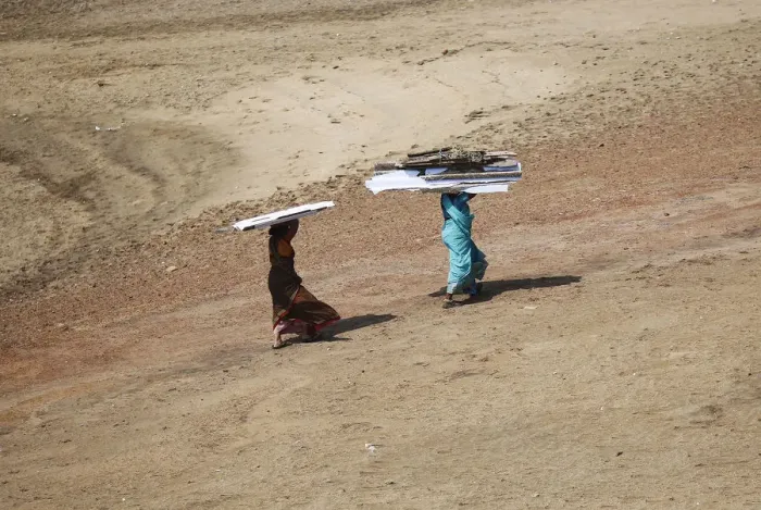Framed Print : Women carry pieces of a temporary roof to rebuild their houses after Cyclone Phailin hit Framed Print : Women carry pieces of a temporary roof to rebuild their houses after Cyclone Phailin hit