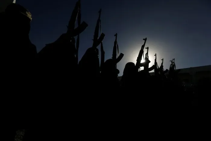 Framed Print : Women loyal to the Houthi movement hold up rifles as they attend a gathering to show Framed Print : Women loyal to the Houthi movement hold up rifles as they attend a gathering to show