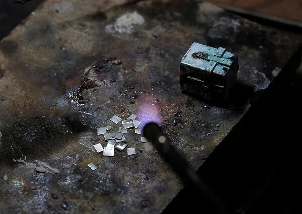A worktable is seen at the Villa Imperial de Potosi jewellers workshop in La Paz