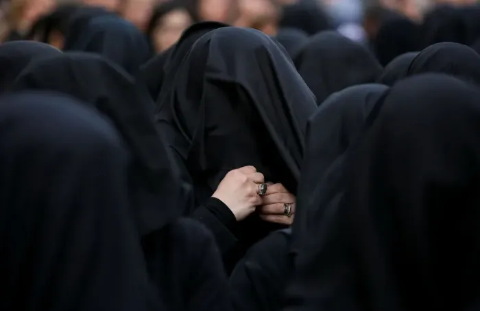 Framed Print : Worshippers take part in the procession of the Madonna della Vergine Desolata during Framed Print : Worshippers take part in the procession of the Madonna della Vergine Desolata during