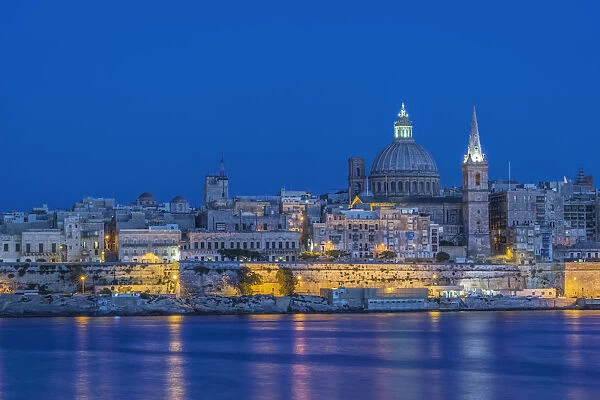 Europe, Malta, Valletta, Historic Skyline at Dusk