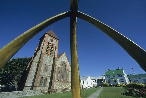 Falkland Islands, Port Stanley, Christ Church and Whale Bone Arch