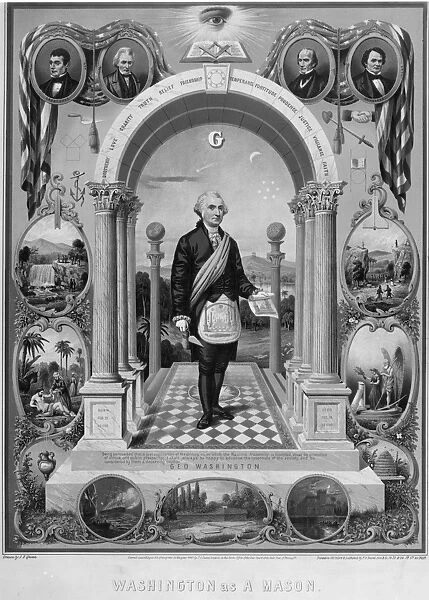 (1732-1799). First President of the United States. Lithograph, 1867