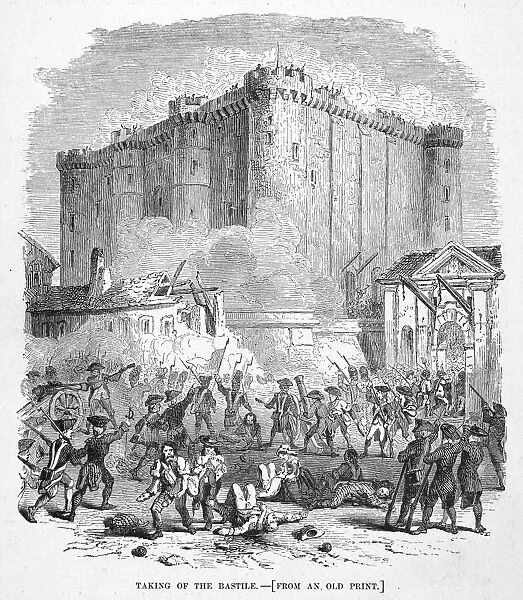 FRENCH REVOLUTION, 1789. The storming of the Bastille, 14 July 1789. Wood engraving, American, 19th century