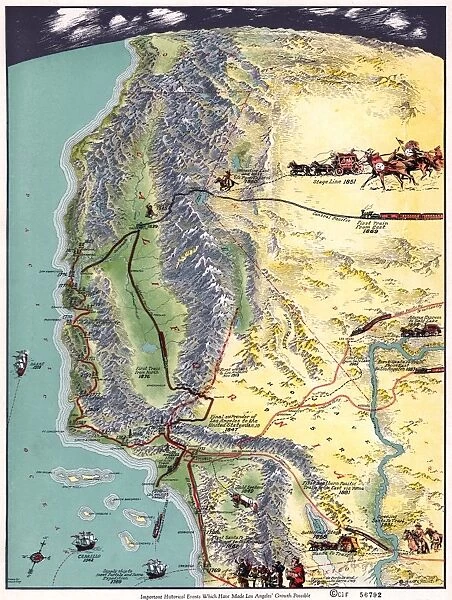 MAP: LOS ANGELES, 1800s. Important historical events which have made Los Angeles