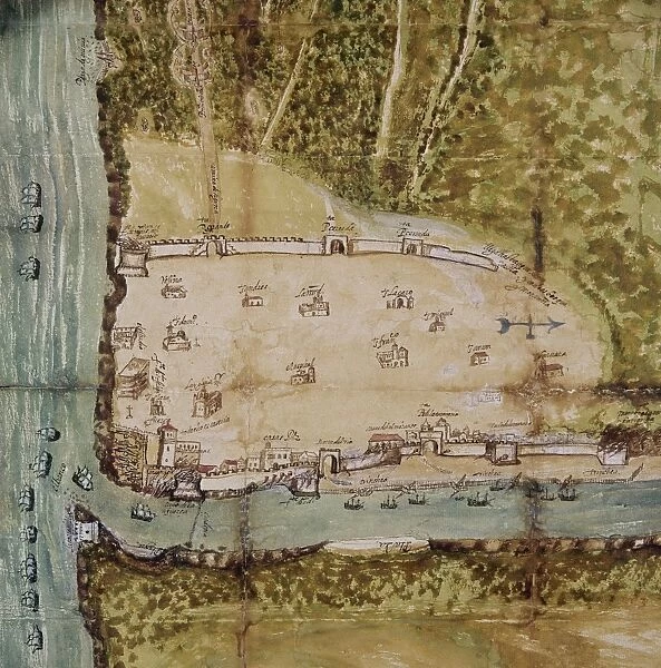 MAP: SANTO DOMINGO, 1619. Map of the colonial city of Santo Domingo, Dominican Republic