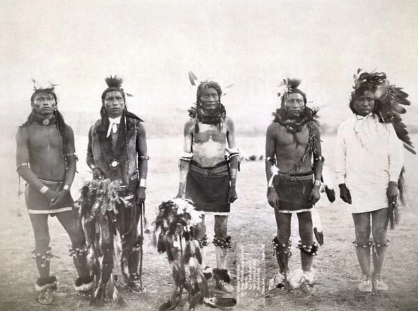 SIOUX DANCERS, 1890. Five grass dancers in ceremonial clothing, probably participants