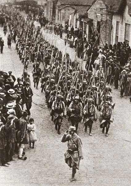 WORLD WAR I: GREECE. Allied troops arriving at Thessaloniki, Greece, during World War I