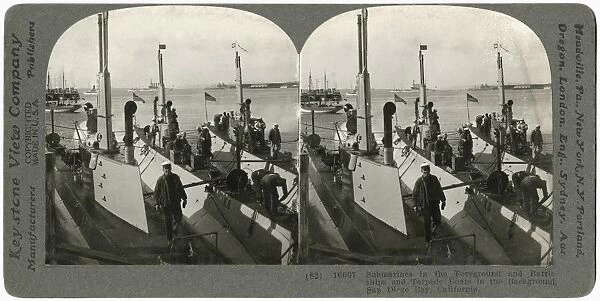 WORLD WAR I: U. S. NAVY. Submarines and battleships in San Diego Bay, California