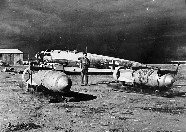 WORLD WAR II: LIBYA, c1943. Damaged German bombs at an airfield near Benghazi, Libya