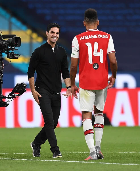 Arsenal's Mikel Arteta and Pierre-Emerick Aubameyang Celebrate FA Cup Semi-Final Victory over Manchester City