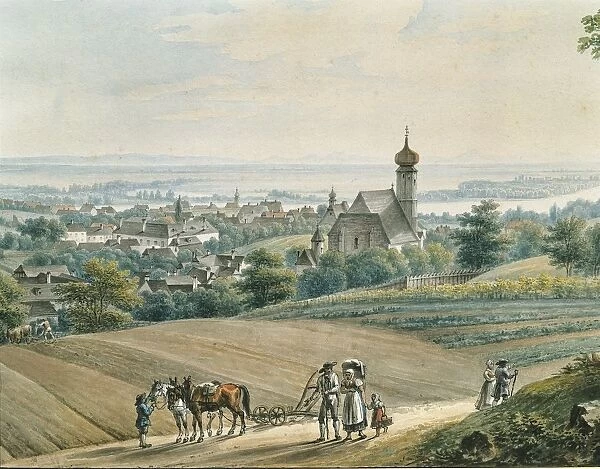 Austria, Church of Heiligenstadt in surroundings of Vienna by Johann Tobias Raulino, watercolor