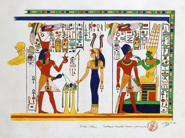 Copy of a fresco in the small Temple of Memnon (Amenhotep) at El Kab (Hillal - Nekheb), 1841