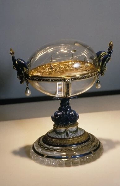 Faberge egg with a model of the imperial yacht, shtandart, 1909