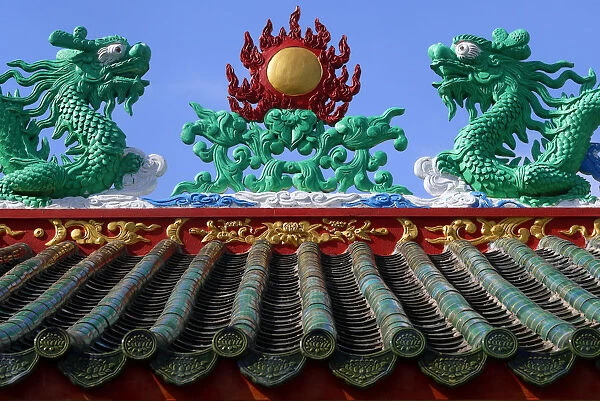 Ong Bon buddhist temple. Two dragons on the roof. Ha Tien. Vietnam