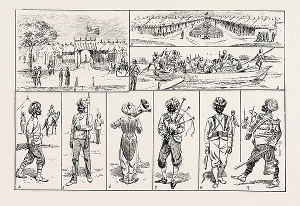 SKETCHES AT THE RAWUL PINDI DURBAR, 1885. 1. Entrance to Rajah of Bhawulpores Tent