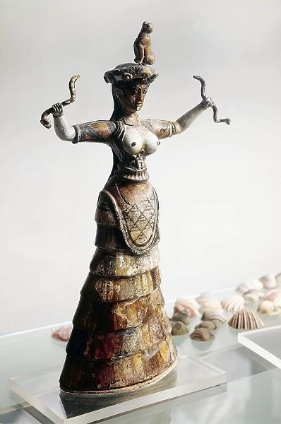 Statue of Goddess of snakes, from sanctuary of Knossos, Crete, Greece