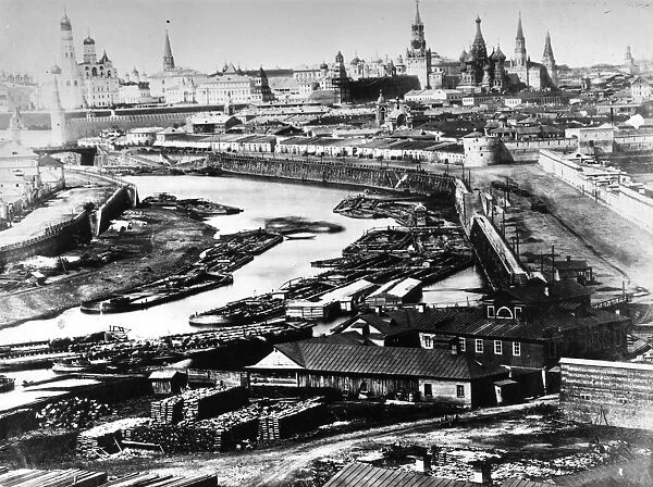 Moscow. circa 1869: A view of Moscow from the east, showing St Basils cathedral