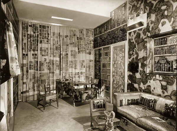 An apartment designed by Fornasetti, 1950s (b  /  w photo)