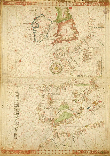 The Atlantic Coasts of Europe and Africa, from a nautical Atlas, 1520 (ink on vellum)