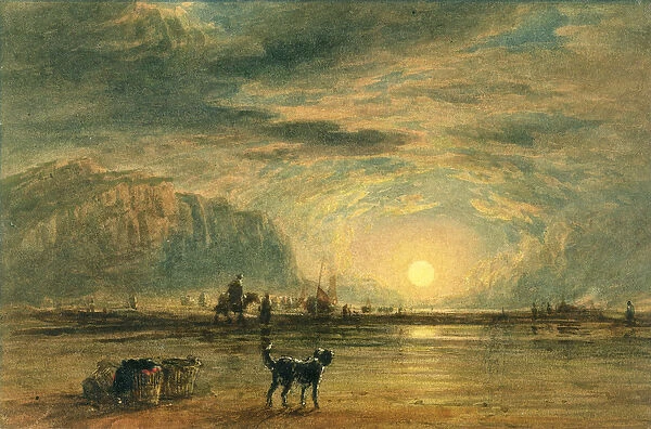Beach Scene - Sunrise, c. 1820 (w  /  c & pen over graphite on paper)