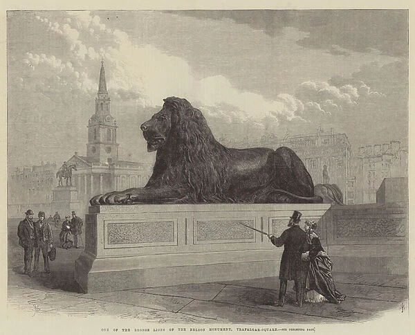 One of the Bronze Lions of the Nelson Monument, Trafalgar-Square (engraving)