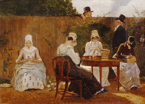 The Chalon Family in their London Town Garden, early 1800s (oil on Academy board)