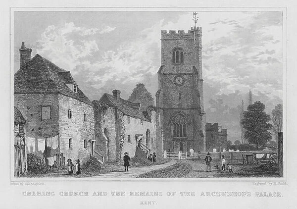Charing Church and remains of the Archbishops Palace, Kent (engraving)
