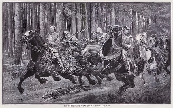 Charles the Bold, Duke of Burgundy, fleeing after his defeat by the Swiss at the Battle of Murten, 1476 (engraving)