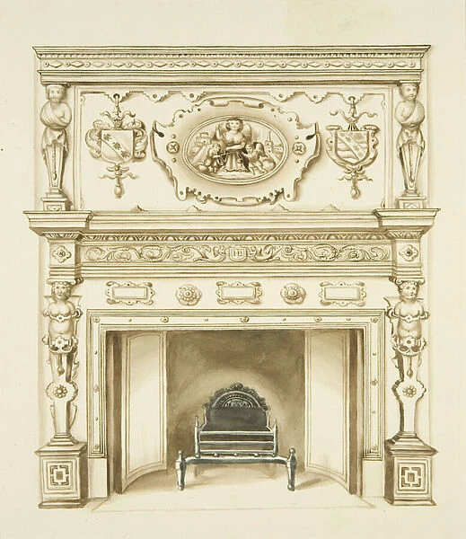 Chimneypiece, 1628, at the Law Library, Corn Street, 1823 (pencil & w  /  c on paper)