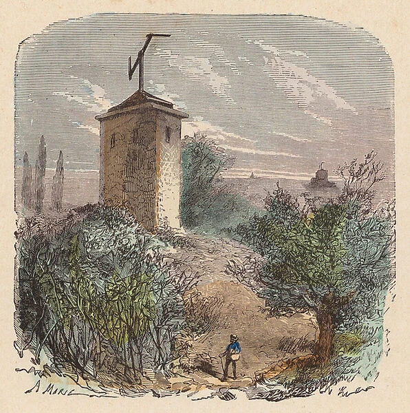 Claude Chappes telegraph system, France (coloured engraving)