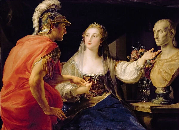 Cleopatra showing Octavius the bust of Julius Caesar (oil on canvas)