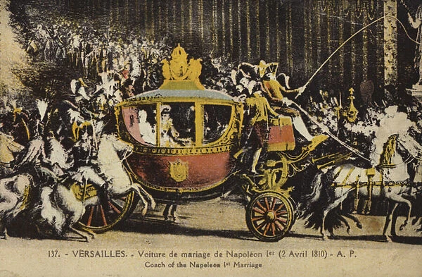 Coronation coach used for the wedding procession of Napoleon and Marie Louise of Austria on 2 April 1810, Palace of Versailles (colour photo)