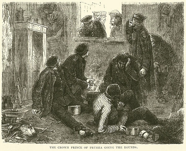 The Crown Prince of Prussia going the rounds, November 1870 (engraving)